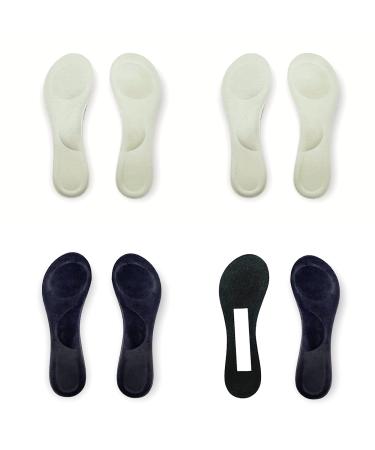 CB 4 Pairs of Suede Sponge Inserts Invisible Slim Insoles Liners  Ball of Foot Pain Relief Cushion  Arch Pain Barefoot Support  3/4 Length for Women's Shoes 5-8  2 Pairs Black & 2 Pairs Off-White Set A  Black & Off-white