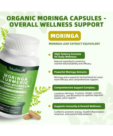 Moringa Capsules Organic 1000mg 7-in-1 Superfood with Turmeric Ginger Elderberry Licorice & Boswellia - Support Immune Skin Gut & Antioxidant-Non-GMO GMP 120 Vegan Capsules 2 Months Supply 120 Count (Pack of 1) - Buy Online on GoSupps.com