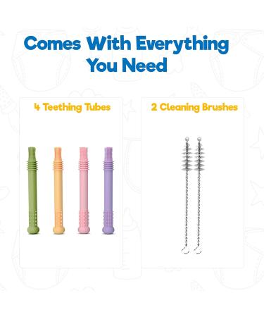 FlexiTeeth Baby Teething Tubes - Easy to Hold & Clean Straws for Safe Teething | Quality Hallowed Tubes for 6-12 Months (4 Pack) - Buy Online on GoSupps.com