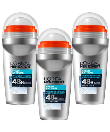 L'OR AL LOREAL Men Expert No Stop Fresh Extreme Antiperspirant Roll-On Deodorant Pack of 3 50 ml