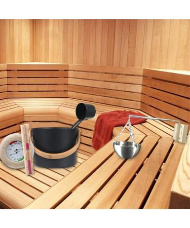 Premium 5-Piece Sauna Accessories Set - 7L Bucket Scoop Hourglass & Thermometer Hygrometer for Ultimate Wellness - Buy Online on GoSupps.com
