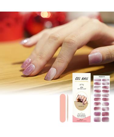 Semi Cured Gel Nails Strips ZAHRVIA 20 Stickers Nail Wraps Soft Self-Adhesive Gel Nail Stickers Salon-Quality Gel Nail Strips for Nails Manicure Nail Wraps UV/LED Lamp Required Light Purple