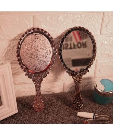 AKOAK Retro Pattern Handle Makeup Mirror - Portable Hand-held Lace Mirror in Rose Gold - Buy Online on GoSupps.com