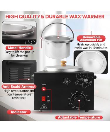 Portable Electric Wax Warmer for Hair Removal | Adjustable Temperature | Includes 10 Collars, 20 Wax Sticks, and Silicone Bowl | Ideal for Spa, Salon, or Home Use - Black - Buy Online on GoSupps.com