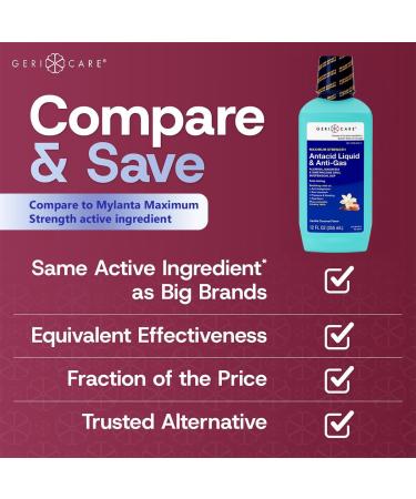 GeriCare Antacid Liquid & Anti-Gas Relief Maximum Strength for Heartburn Acid Reflux Sour Stomach Pressure & Bloating Acid Indigestion & Gas Vanilla Caramel Flavor (2) - Buy Online on GoSupps.com
