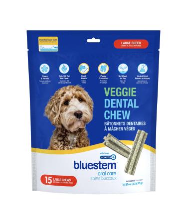 bluestem Veggie Dental Chews for Dogs - Dental Care Dog Treats for Large Breed - Wheat & Soy Free 15 Large Dog Chews - Dog Breath Freshener Treats