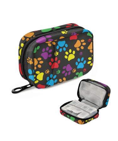 Travel Pill Organizer Small Pill Box 7 Day Pill Case for Purse Weekly Vitamin Medicine Organizer Pill Holder (Cute Colorful Paw Print)
