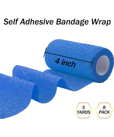 BQTQ 8 Rolls Cohesive Bandage 4 Inch Self Adherent Sport Wrap Tape for Ankle Sprains - Blue - Stretch Bandage Wrap for Humans and Animals - Buy Online on GoSupps.com
