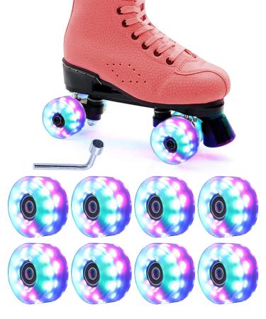 iBccly Light up Roller Skate Wheels Suitable fo Indoor Outdoor Roller Skate Wheels Skateboard Roller Skate Parts High-Speed Rotating Luminous Rollerskate Wheels(8PCS)