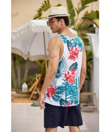 COOFANDY Men's Floral Tank Top - Sleeveless All Over Print Tee for Sport - White, Size Medium - Buy Online on GoSupps.com