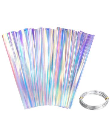 Nezyo Iridescent Film Paper 39 x 197 Inches Iridescent Cellophane Wrapping Paper Rainbow Cellophane Paper with Aluminum Wire for Holiday DIY Craft Wrapping or Basket Filling