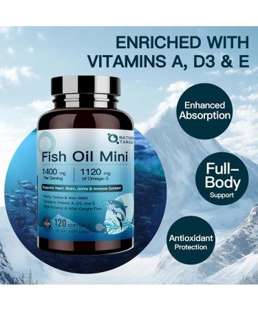 NATURE TARGET Fish Oil Mini 1400mg, High-Potency Omega 3 Supplement with Vitamins A & D3 & E, Supports Heart, Brain, Joints & lmmune System, Non-GMO, 120 Softgels, Wild-Caught 120 Count (Pack of 1) - Buy Online on GoSupps.com
