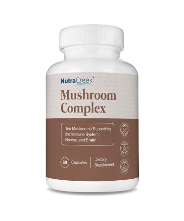 NutraCreek Mushroom Complex | Cordyceps Mushroom  Reishi  Shiitake  Maitake and Lions Mane Supplement. A 10-Mushroom Supplement to Support Your Mind and Body | 60 Mushroom Capsules