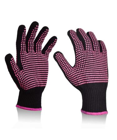 Heat Resistant Gloves with Silicone Bumps, Sopito 2Pcs Professional Heat Proof Glove Mitts for Hair Styling Curling Iron(Pink)