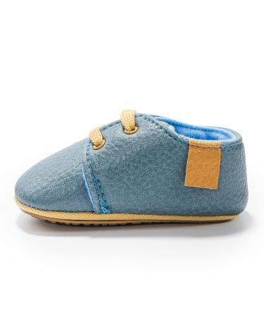 Baby Girls Boys Infant First Walking Shoes Sneakers Anti-Slip Oxford Loafer Flats Infant Toddler PU Leather Shoes 0-6 Months Blue