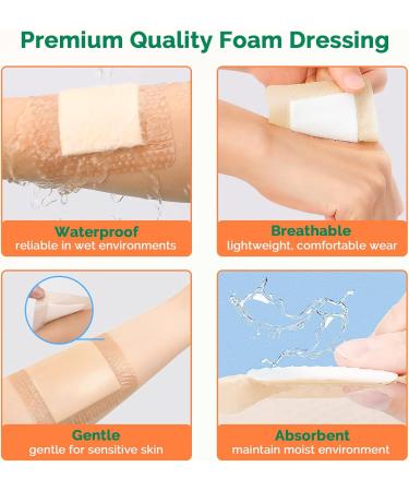 Silicone Foam Dressing 3x3 Inch - 10 Pack Adhesive Waterproof Wound Care Bandages | High Absorbency Foam Pads for Optimal Healing - Buy Online on GoSupps.com
