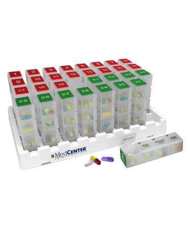 Monthly Pill Organizer 4 Times a Day 31 Day Pill Organizer Monthly Medication Organizer for Drawer or Lock Box with 31 Pill Boxes and 4 Daily compartments