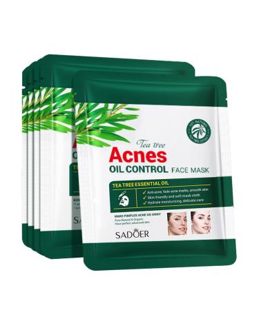 Tea Tree Face Masks Tea Tree Acnes Oil Control Face Mask - Bamboo Facial Sheet Mask with Pure Natural & Organic Tea Tree Oil and Fruit Extracts All Skin Types (5 PCS)