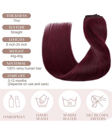 22 inch SEGO Clip in Hair Extension Human Hair One Piece #99J Wine Red 100% Remy Real Hairpieces for Women 3/4 Full Head Straight (55g) - Buy Online on GoSupps.com