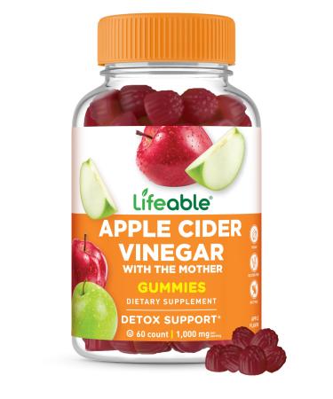 Lifeable Apple Cider Vinegar Gummies with Mother | 1000 mg | Advanced ACV for Detox & Cleansing Supports Metabolism Digestion & Energy | 60 Gummies for Weight Loss and Belly Fat