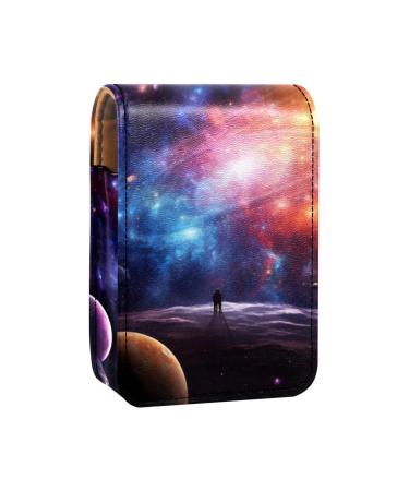 Lipstick Case Leather Lip Gloss Lipstick Organizer with Mirror Mini Lipstick Holder Bag Abstract Colorful Galaxy Pattern I221r5yppa