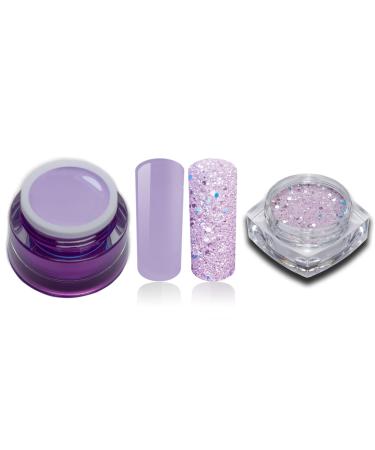 Color gel lilac Pastel Pastel Leila with glitter powder set UV LED NAGELLEGLE SURIO QUALITY COLOR GEL RM BeautyNails 2 Series Pack Color Gel Leila + Glitzer powder