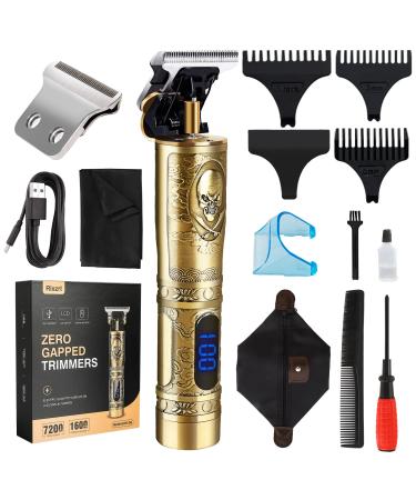 Hair Clippers for Men Professional Hair Beard Body Arm Cordless Clipper T Blade Outliner Zero Gapped Electric Bald Trimmers Hair Cut Grooming Set with Guide Combs LED Low Noise Wireless Rechargeable Gold