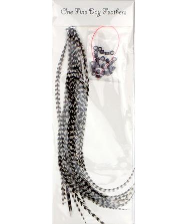 25 Real Feather Hair Extensions 7-9 Short Skinny + Rings/Loop (Grizzly) - Buy Online on GoSupps.com