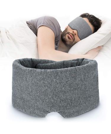 100% Handmade Cotton Sleep Mask Blackout - Comfortable & Breathable Eye Mask for Sleeping Adjustable Blinder Blindfold Airplane with Travel Pouch - Best Night Companion Eyeshade for Women Men Kid Grey
