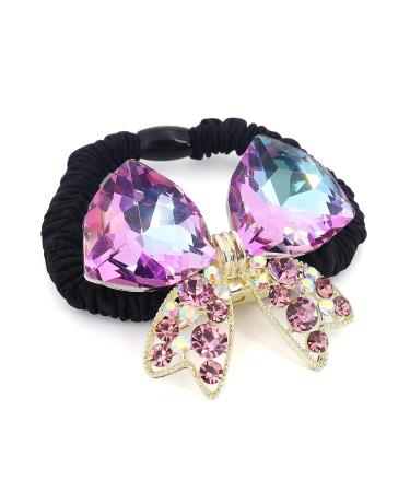 LaMignonne Glitter Purple Rhinestone Hair Tie with Bowknot for Women and Girls - Elastic Ponytail Holder Hair Accessory - Buy Online on GoSupps.com