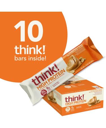 think! High Protein Bar 20g Protein per bar Zero sugar Gluten Free Low GI Creamy Peanut Butter 10 count-box 60g per bar Convenient On-the-go Delicious & Nutritious Snack (packaging may vary) - Buy Online on GoSupps.com