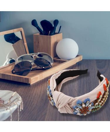 Rhinestone Crystal Knotted Headband for Women - Beige Fashion Hair Hoop Accessories - Buy Online on GoSupps.com