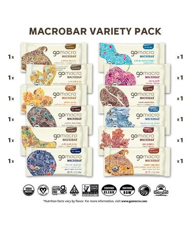 GoMacro MacroBar Organic Vegan Protein Bars Variety Pack - 12 Count (2.0-2.4 oz Bars) - Buy Online on GoSupps.com