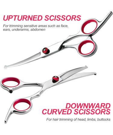 Newan Professional Dog Cup Set - Stainless Steel Scissors with Round Security Tip for Dogs & Cats - Effilration Curved and Felly Adhesive Scissors - Violet - Buy Online on GoSupps.com