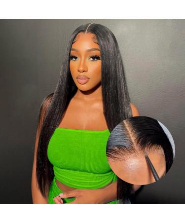 Gluess Wigs Wear and Go Glueless Wigs Pre Cut Lace Human Wig 5x5 HD Lace Pre Plucked Natural Hairline Glueless Straight For Black Women Lace Beginner Friendly 180% Density 28inch 5x5-1b# 28 inches (71cm)
