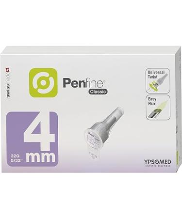 Penfine Classic Pen Needle - 32G x 4mm, 100ct, Swiss Made, Universal Fit