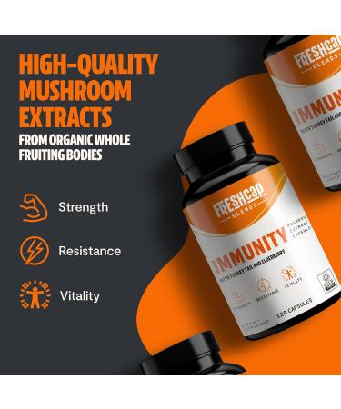 FreshCap Immunity Immune Support Supplement Immune Boosters for Adults Immunity Boost Elderberry Vitamin C and Zinc urkey Tail Mushroom Supplement 120 Capsules - Buy Online on GoSupps.com