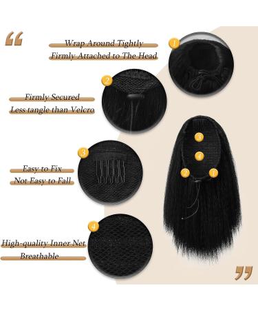 PEACOCO Yaki Kinky Straight Ponytail Hair Extensions 12 Inch - Black Women's Clip-In Synthetic Hairpiece (1B) - Buy Online on GoSupps.com