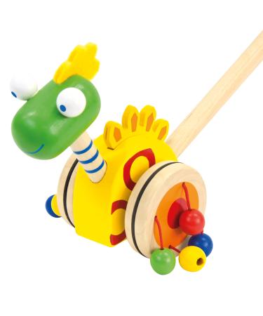 Bino World of Toys Sliding Radue Dinosaurs Wooden toys Sliding bike in Dino design toys for children from 2 years (moving dinosaurs especially robust dimensions: 7 x 7 x 55 cm) colorful