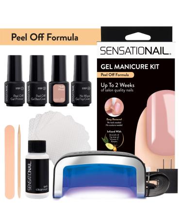 Sensationail Gel Manicure Starter Kit   Peel Off Formula  Nude Mood   Gel Nail Polish Kit with Peel Off Removal  No Acetone Needed   Color Lasts up to 2 Weeks   Removes in Seconds  Beige  20 Piece Set