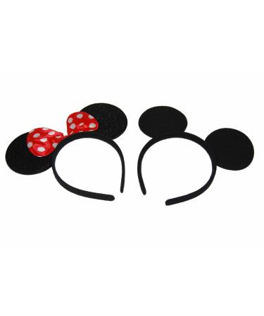 GIZZY Set of Two Mouse Ears On Head Band 1 Plain 1 with Bow.