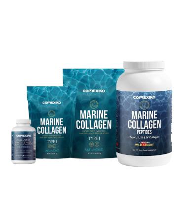 CORREXIKO Marine Collagen Supplement Pills & Powder Bundle - Includes 10 000mg Double Hydrolyzed Collagen Powder 1kg 15 oz & 5oz and 1800mg Collagen Peptides 120 Capsules - for Hair Skin & Nails