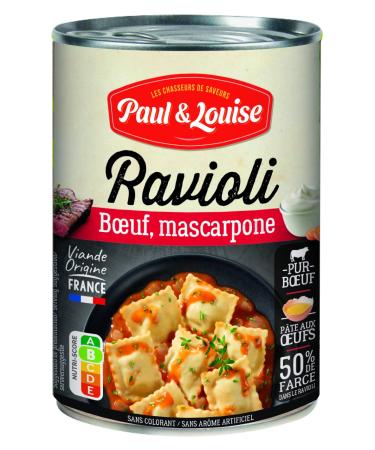 Paul & Louise Ravioli Beef, Mascarpone 400g - egg dough - 50% stuffing - Pure Beef - 100% French origin - No coloring
