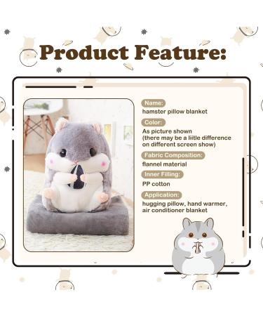 Muziri Kinokoo Plush Pillow Blanket - Cute Hamster Design | Foldable Throw Blanket & Stuffed Toy | Soft Grey Blanket with Sunflower Seeds - Buy Online on GoSupps.com