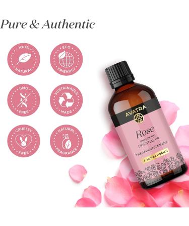 Avatra Rose Essential Oil 100ML (3.38 OZ) with Glass Dropper and Travel Bottle Pure and Natural Therapeutic Grade Lavender Oil for Diffuser Aromatherapy Massage and DIY Candle Products Rose 3.38 Fl Oz (Pack of 1) - Buy Online on GoSupps.com