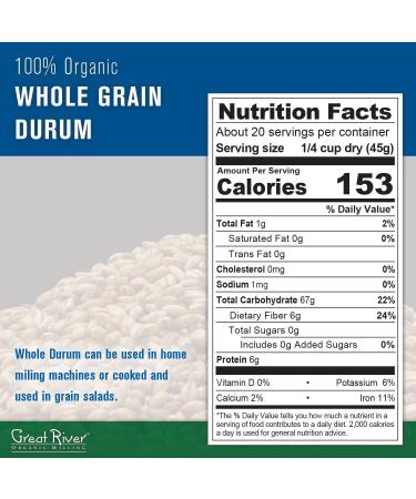 Great River Organic Milling Whole Grain Durum Wheat 2lb - Pack of 4 | Organic, Non-GMO - Buy Online on GoSupps.com