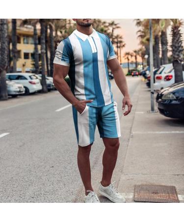 Men's Muscle T-Shirt & Short Set | Summer Workout 2 Piece Tracksuit - Blue-3 Medium - Buy Online on GoSupps.com