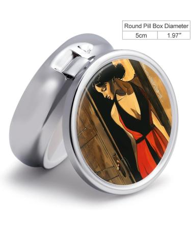 Decorative Round Pill Box - Red Dress Print 3 Compartment Metal Organizer Portable Pocket Medicine Case - Buy Online on GoSupps.com