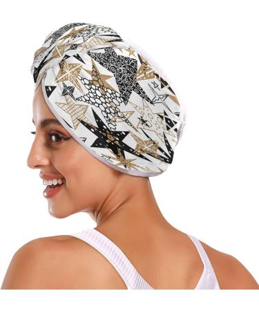 Black and Gold Doodle Stars Dry Hair Cap | 2 Piece Quick Drying Towel Set with Button Headband | Super Absorbent & Soft Towel for Fast Hair Drying - Buy Online on GoSupps.com