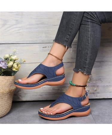 Orthopedic Arch Support Leather Sandals - Wellmesi Diabetic Walking Sandals for Women, Blue 39 - Buy Online on GoSupps.com